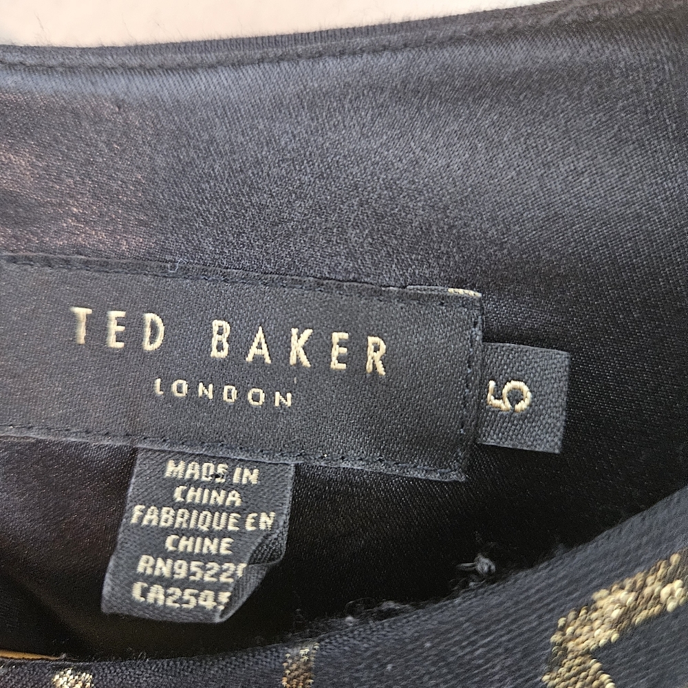 Ted Baker Knit Sheath Dress Black Gold Midi Long Sleeve Bodycon Women's 6 - Picture 5 of 9